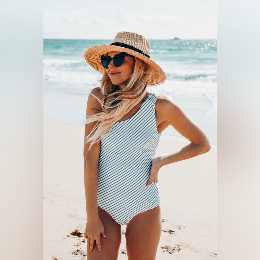 Albion Striped One Piece Swimsuit - Blue and White